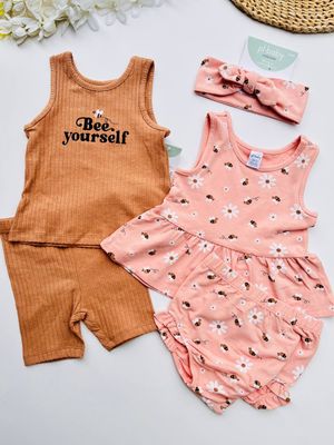 Set 4 piezas Pl Baby, 2 blusas + 2 shorts + cintillo, 18m