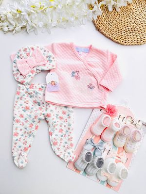 Set 3 piezas Catherine Malandrino, busito + pantalón + turbante, 0 a 3m