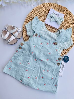 Set Nicole Miller, vestido + body + cintillo, 3 a 6m y 6 a 9m