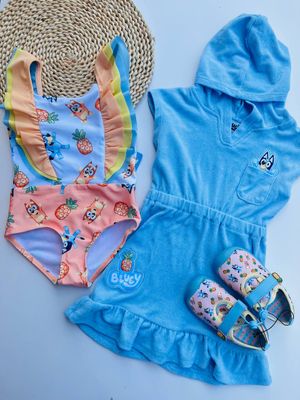Set de baño + salida de baño, bluey, 4t