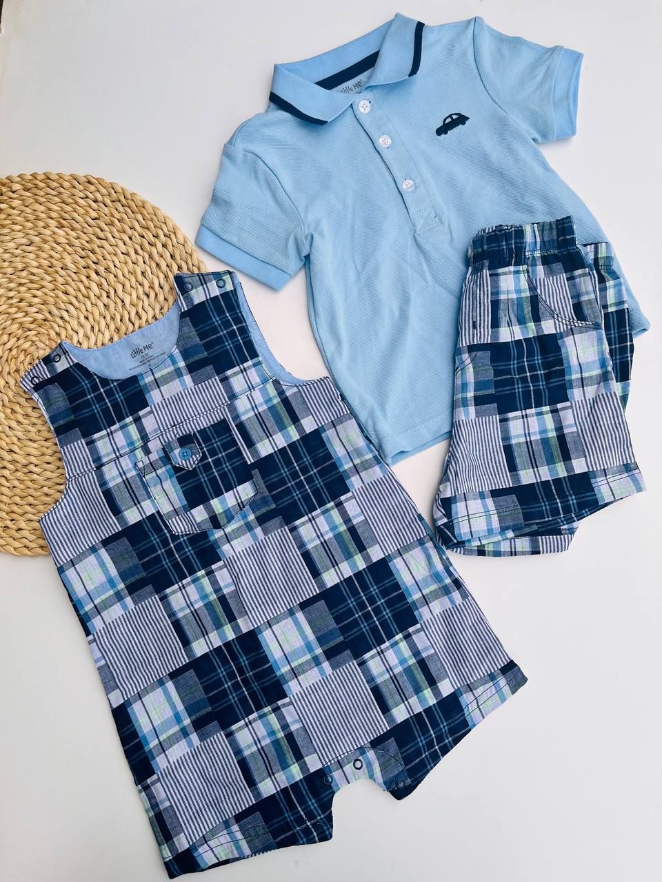 Set 3 piezas Little Me, Camiseta + Short + Romper, 18m