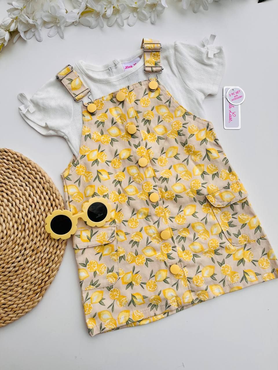 Set 3 piezas Little Lass, vestido + blusa + gafas, 4t