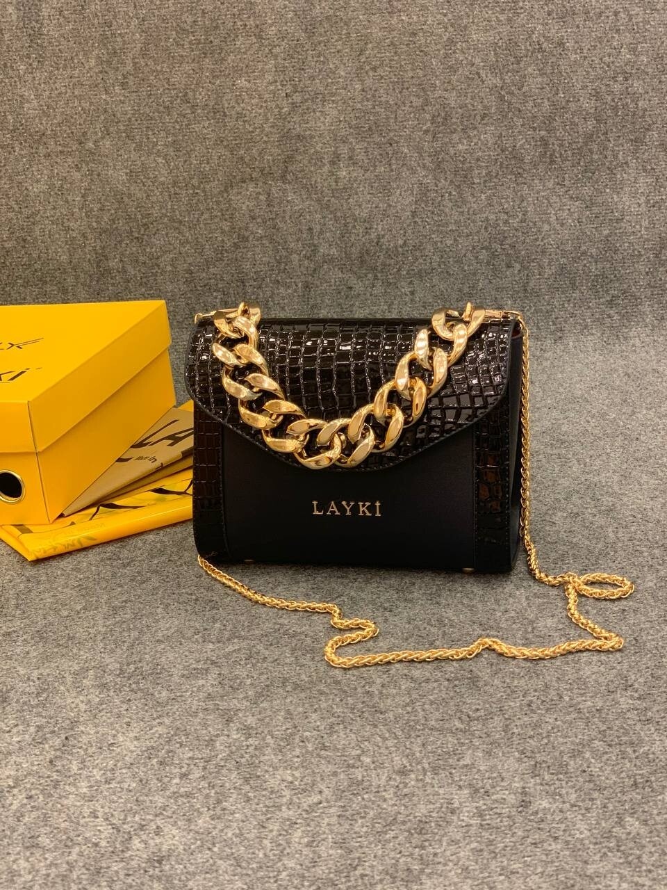 Layki patent croc chain bag