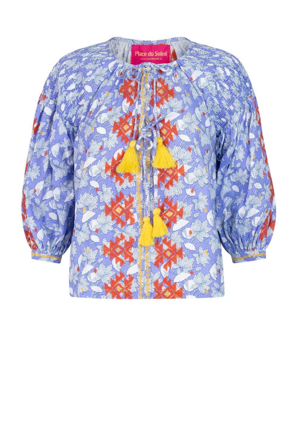 Place Du Soleil Lila Print Blouse Orange Embr