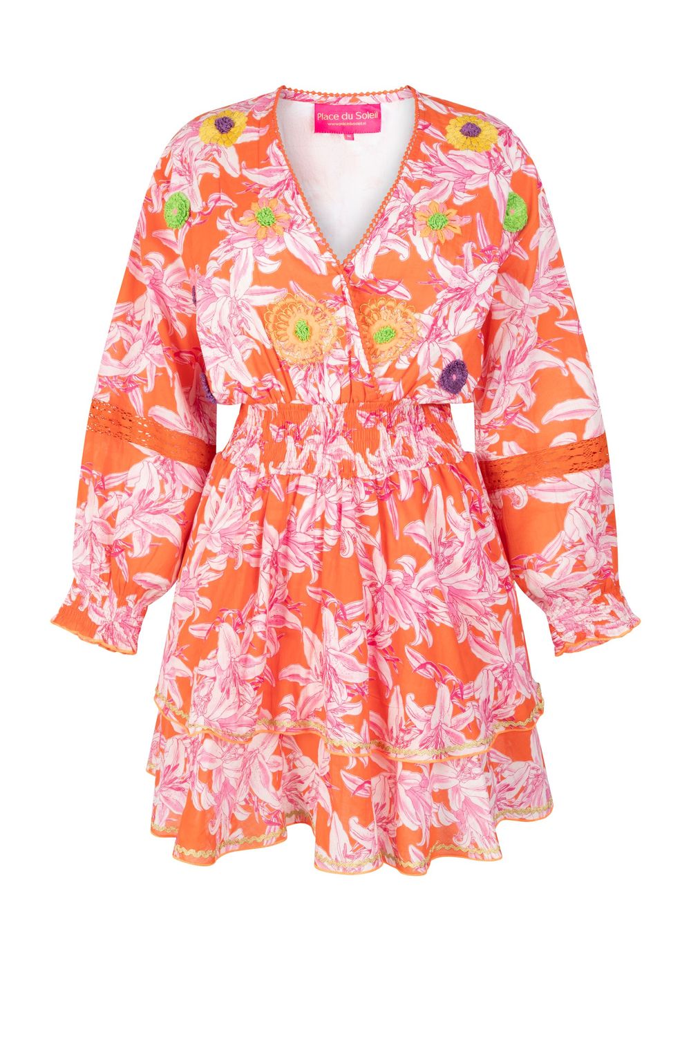 Place Du Soleil Orange White Lelies Dress Short