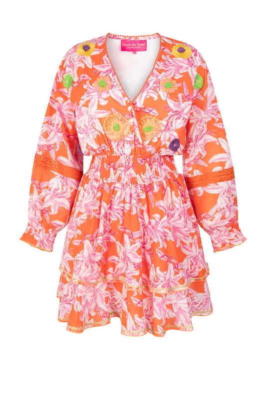 Place Du Soleil Orange White Lelies Dress Short