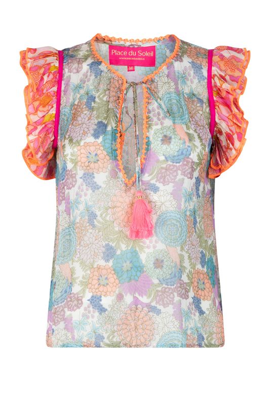 Place Du Soleil Green Rosa Blue Top Frill
