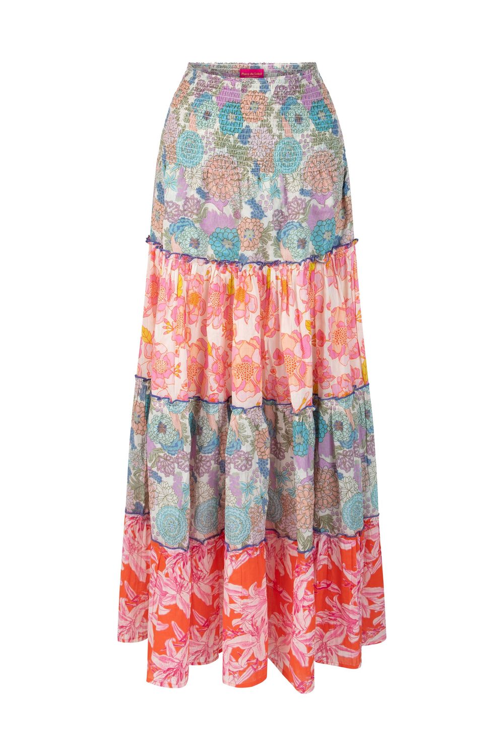Place Du Soleil Cotton Mix Print Long Skirt