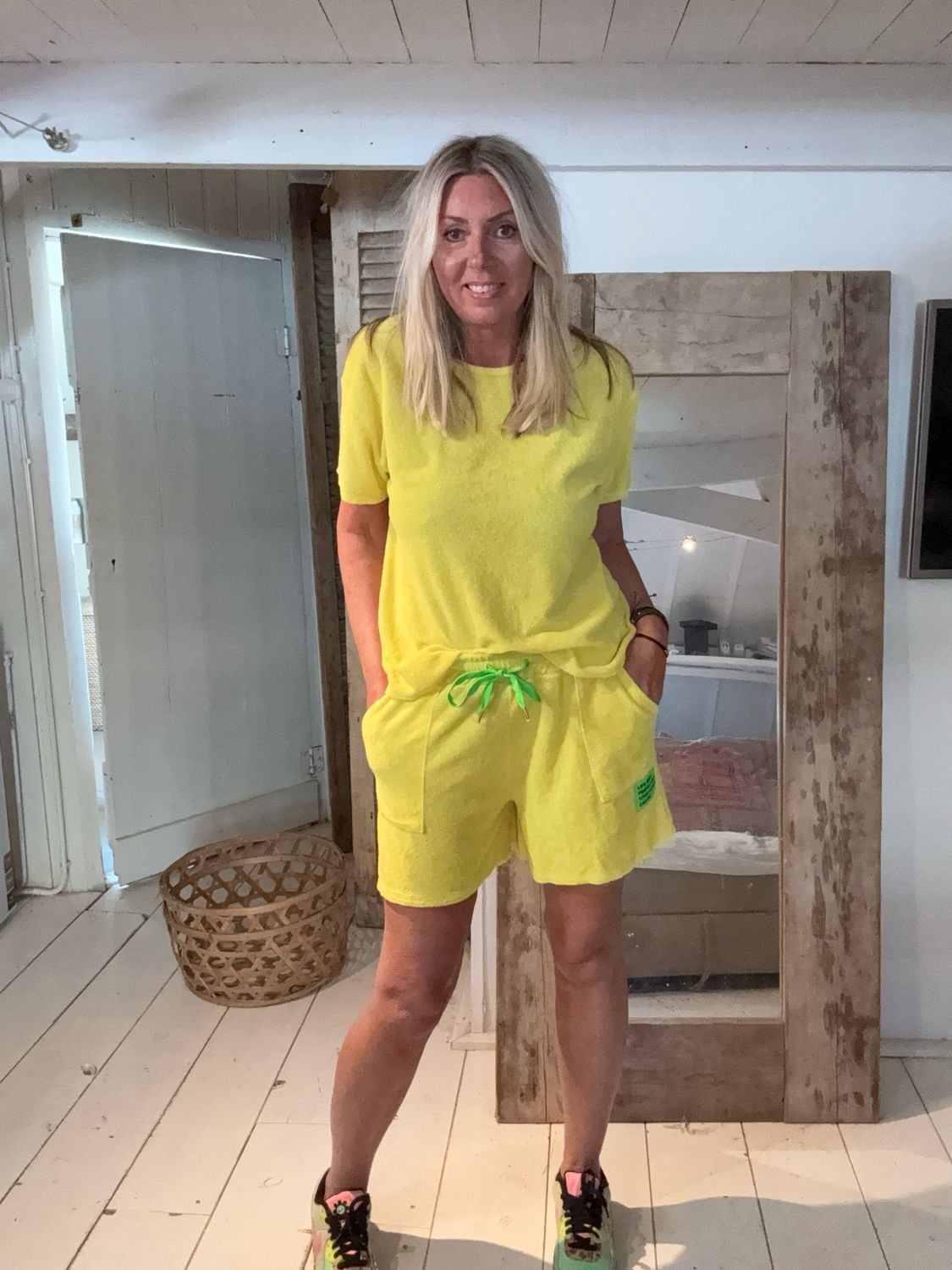 Badstof joggingset geel met groen