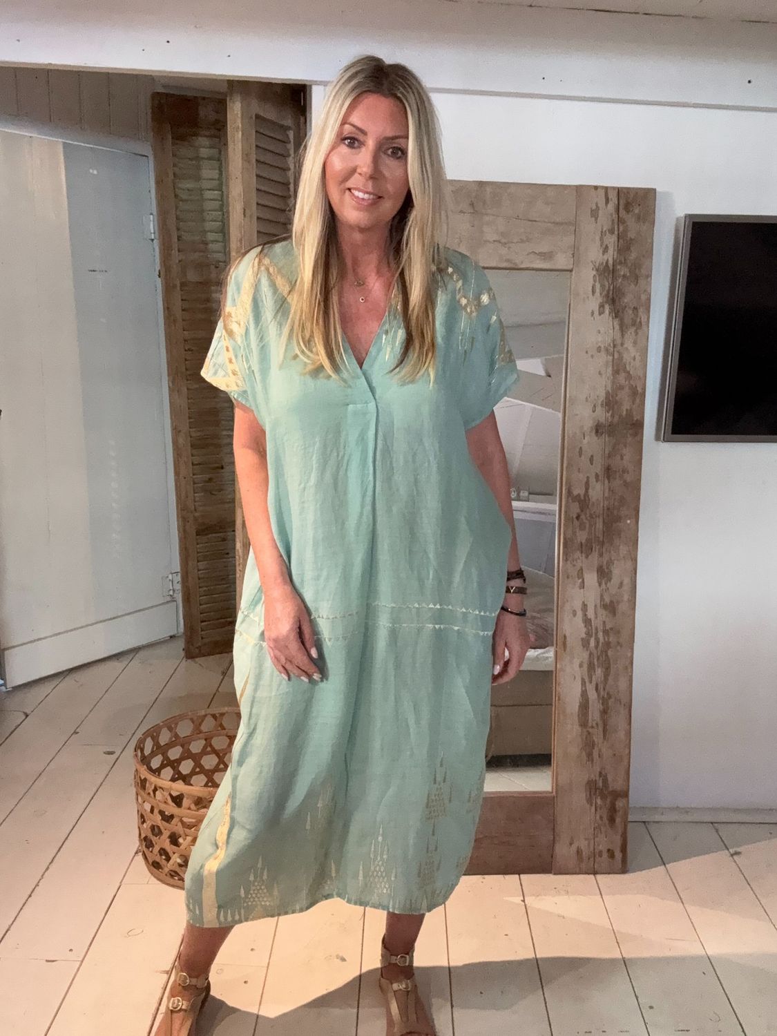 Greek Kori Kaftan Sea Green/Gold