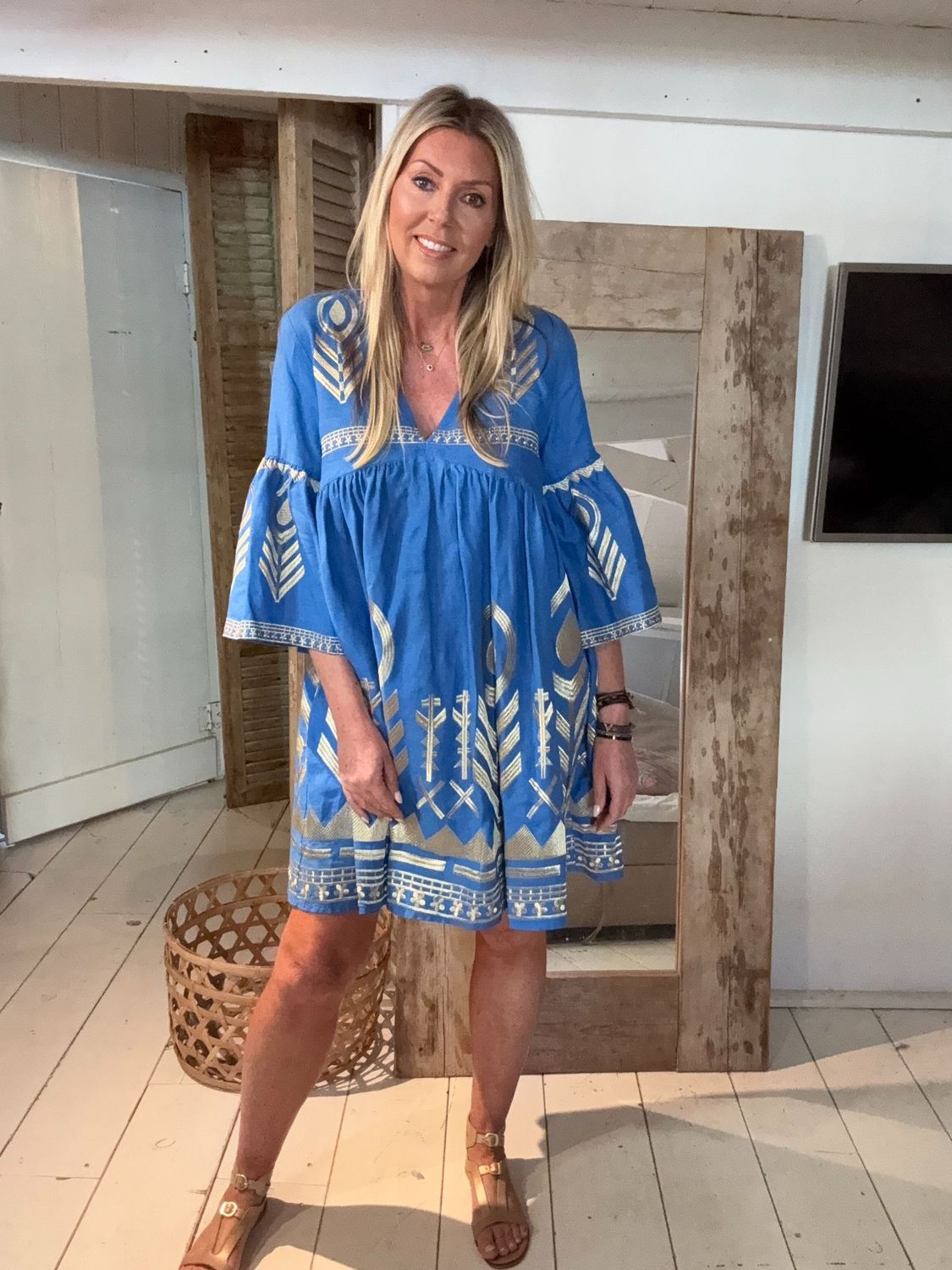 Greek Kori Dress mini Blue/Raf/Gold