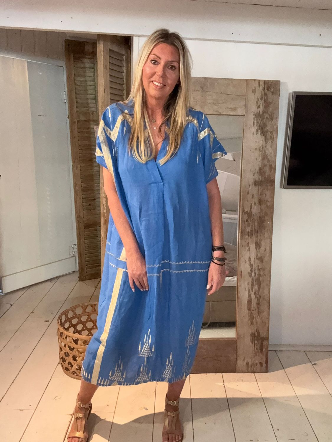 Greek Kori Kaftan Blue/Raf/Gold