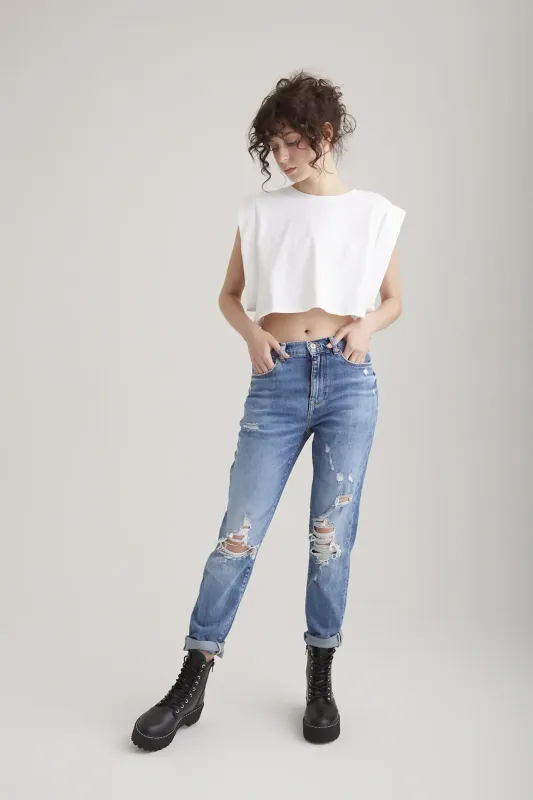 C.O.J Jeans Lynn Mom Fit Blue Destroyed