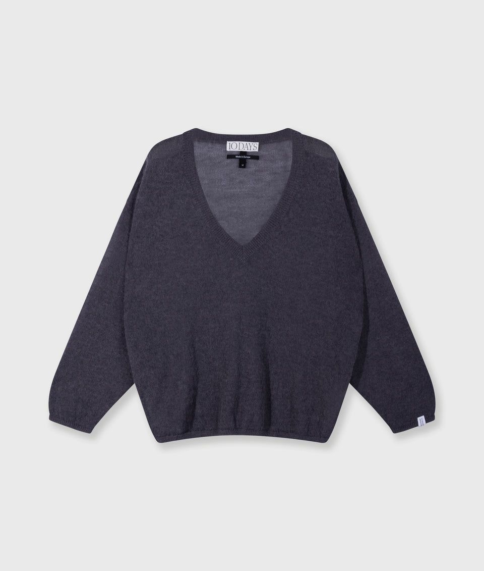 10 DAYS Thin V-Neck Knit Sweater Steel Blue 10 DAYS Thin V-Neck Knit Sweater Steel Blue