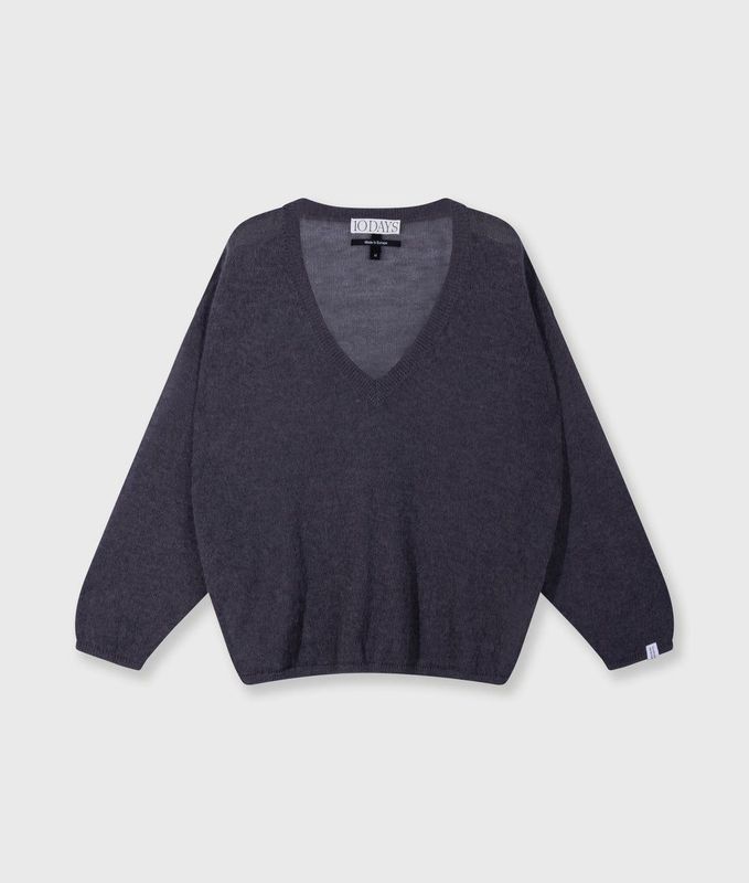 10 DAYS Thin V-Neck Knit Sweater Steel Blue