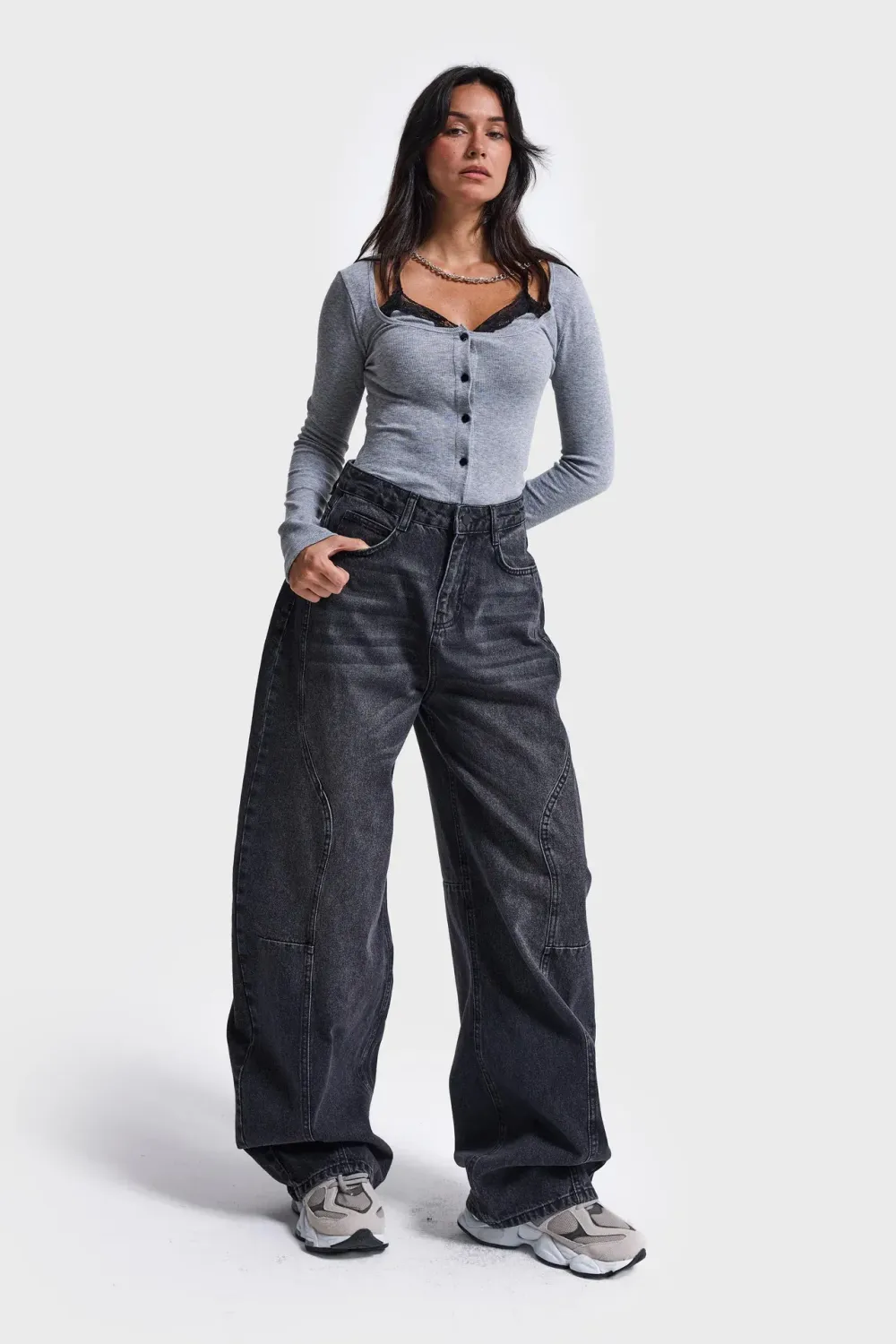 Jeans Barrel Balloon Mid Rise Jeans Black Jeans Barrel Balloon Mid Rise Jeans Black