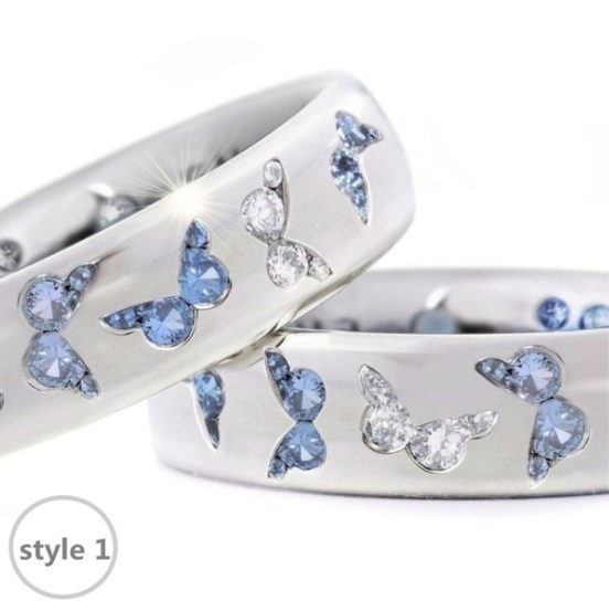 Ladies Aquamarine Diamond Butterfly Ring in Sterling Silver