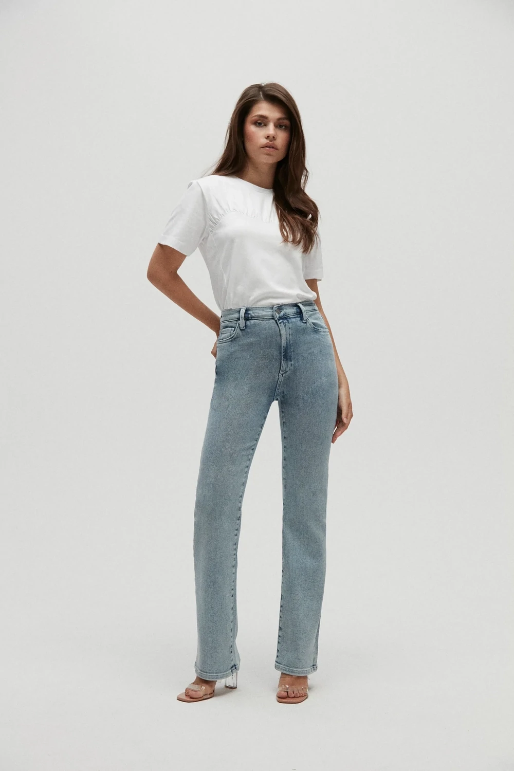 Homage to Denim - T-shirt With Gathering - White