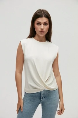 Homage to Denim - Structured Top With Knot Detail - Soft Cream