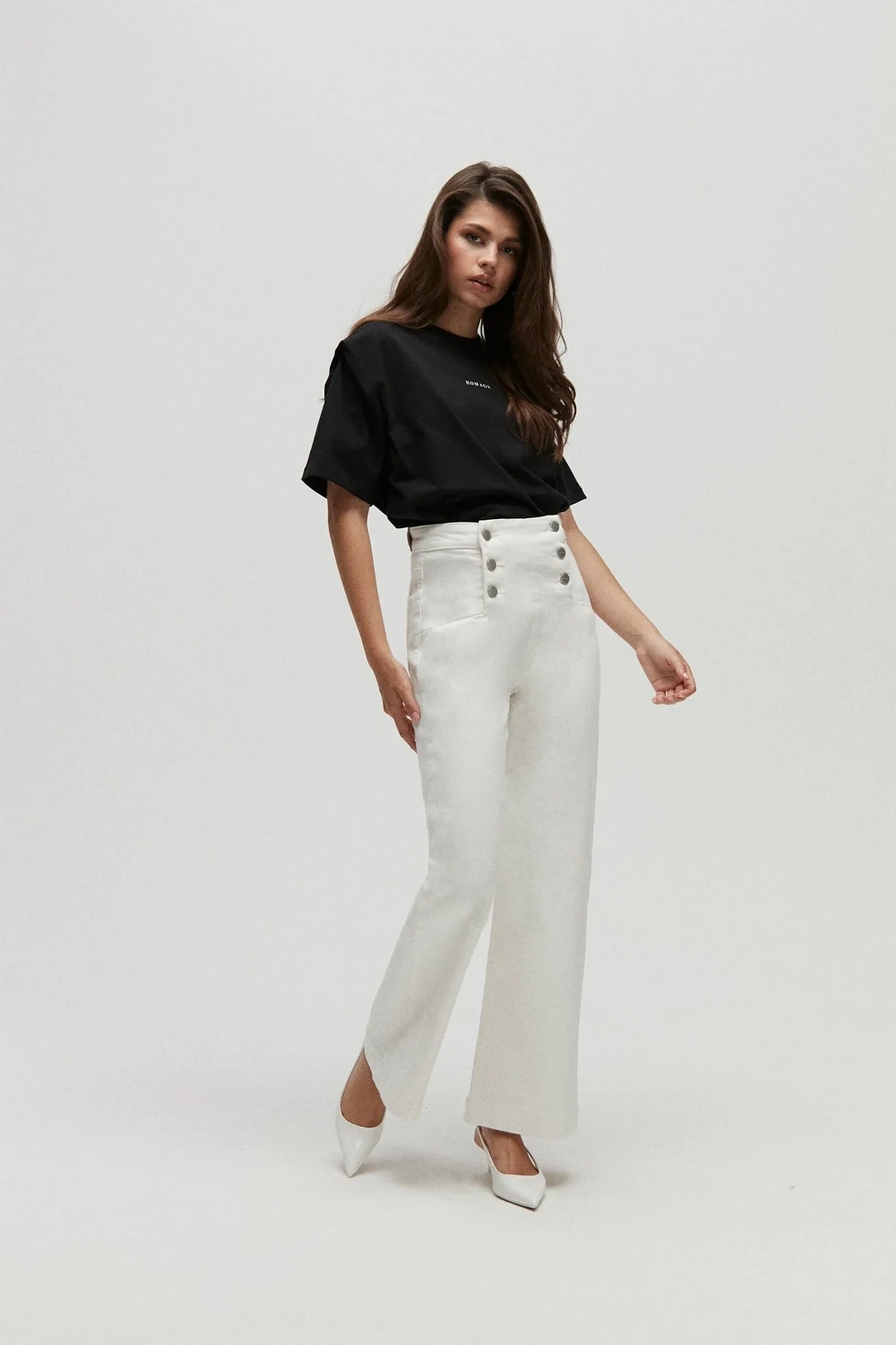 Homage to Denim - Lauren Cropped Wide Leg With Button Detail - Off White
