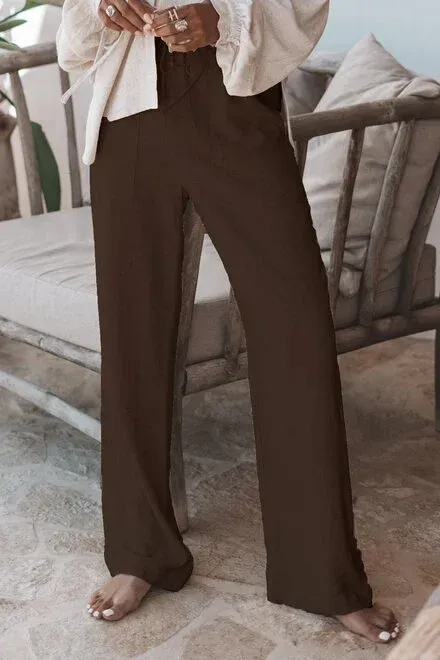 MOOST WANTED - Lyana Linen Pants - Dark Taupe