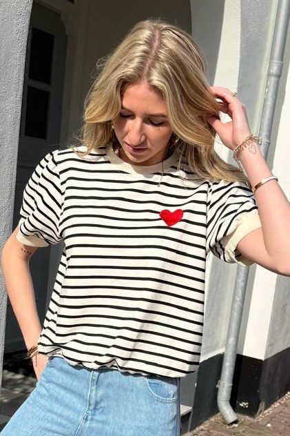 Boho Chic - Stripe Heart - Off White/Black