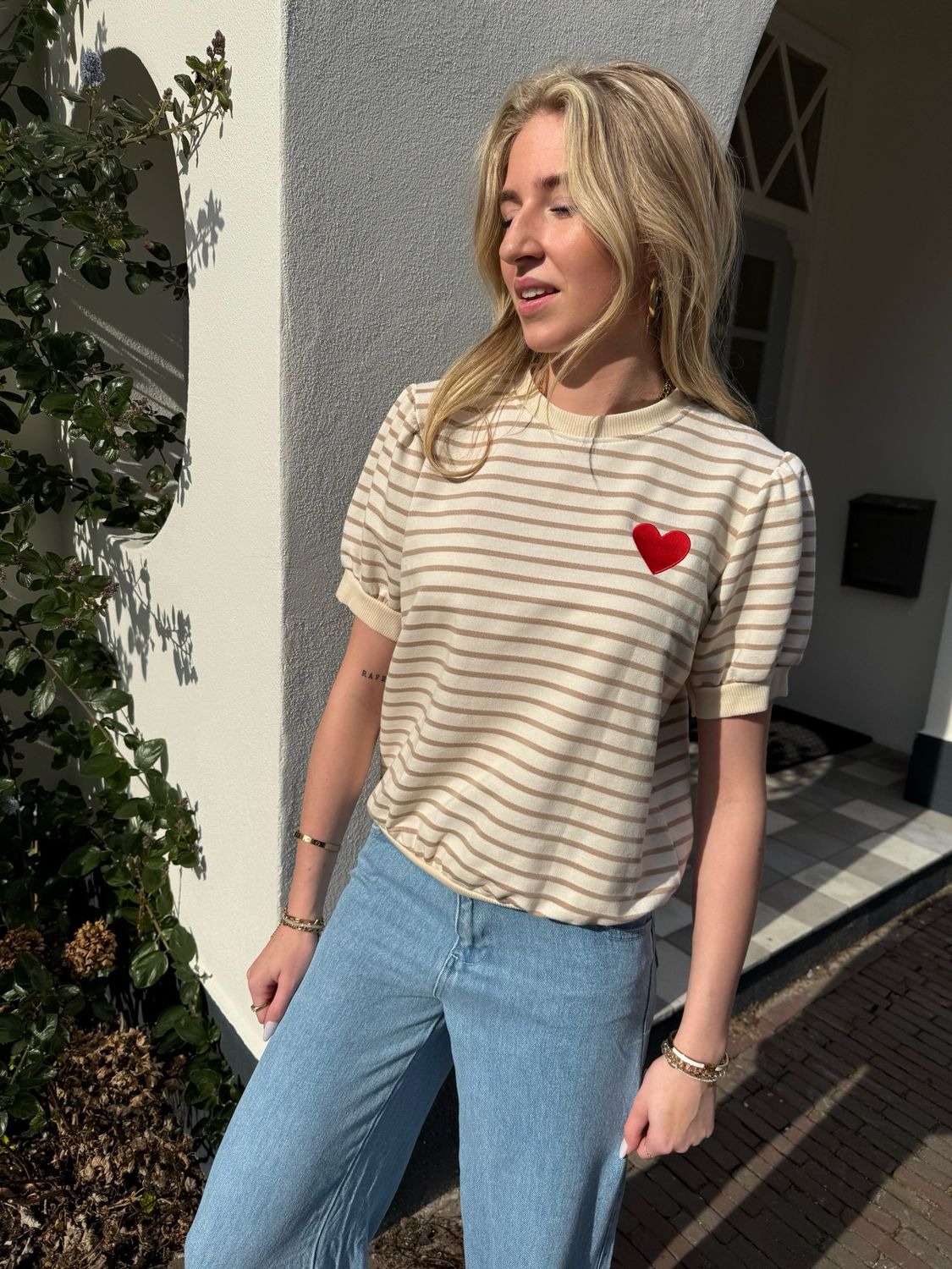 Boho Chic - Stripe Heart - Off White/Beige