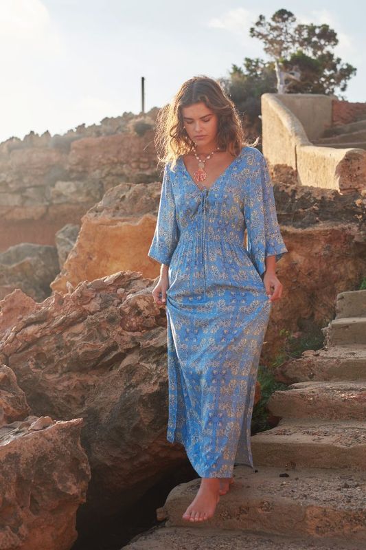 Isla Ibiza - Long Dress - Print Blue