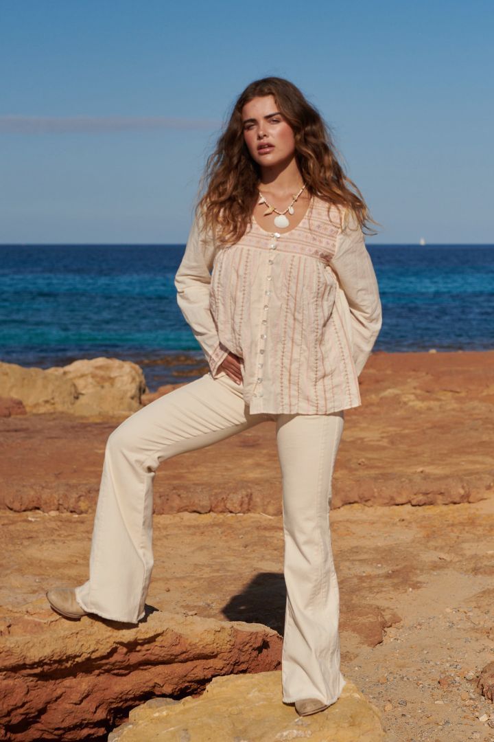 Isla Ibiza - Blouse Embroidery - Creme