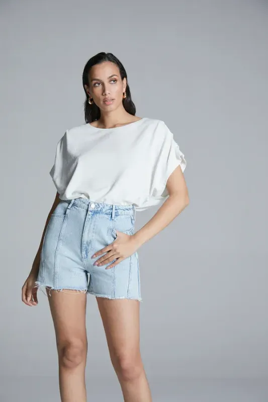 Homage to denim - Structured Top With Pleated Shoulders - Ivory