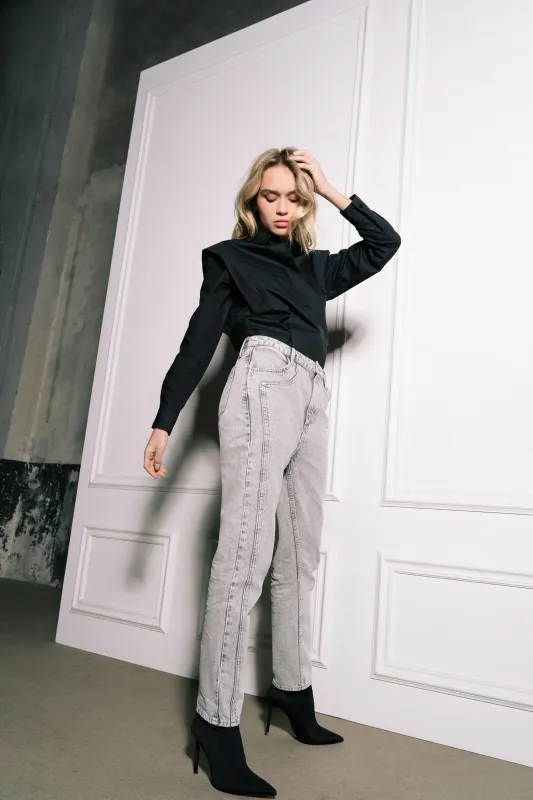 Homage to Denim - Poplin Blouse With Shoulder Detail - Black