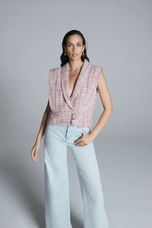 Homage to Denim -Waistcoat with belt detail - Mixed Pink