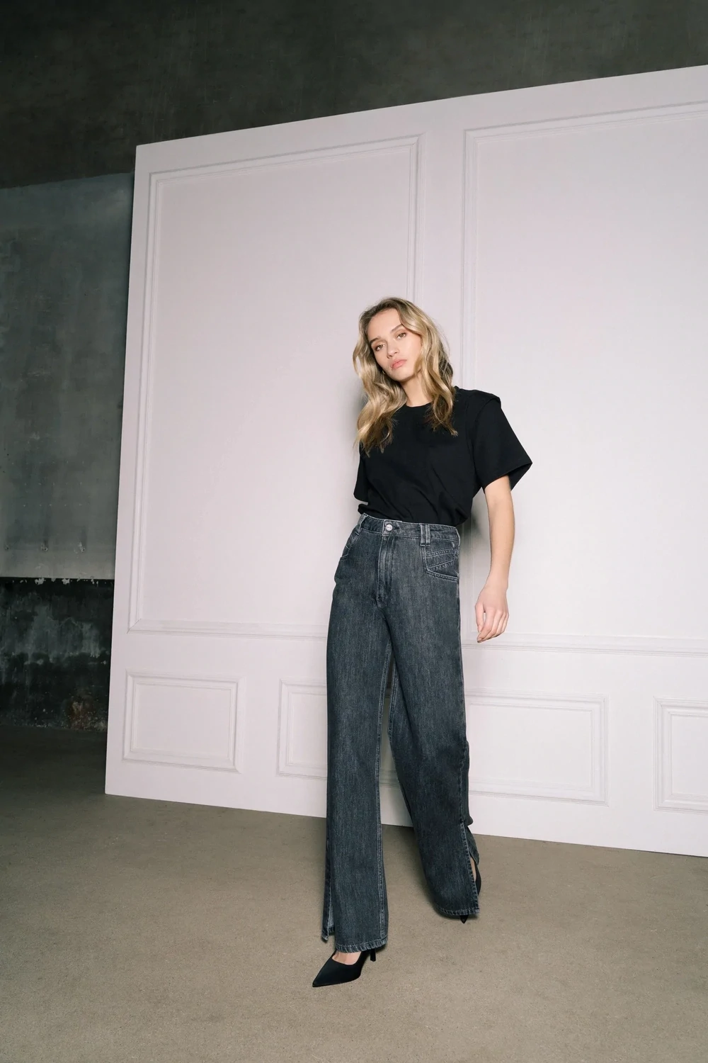 Homage to Denim - Farrah Wide Legs Jeans With Slits  - Dark Grey (alleen maat 26 & 27)