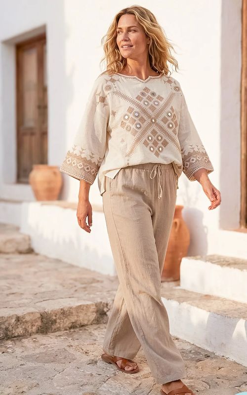 IBZmode - Pantalon Agar Bordado - Light Taupe IBZmode - Pantalon Agar Bordado - Light Taupe
