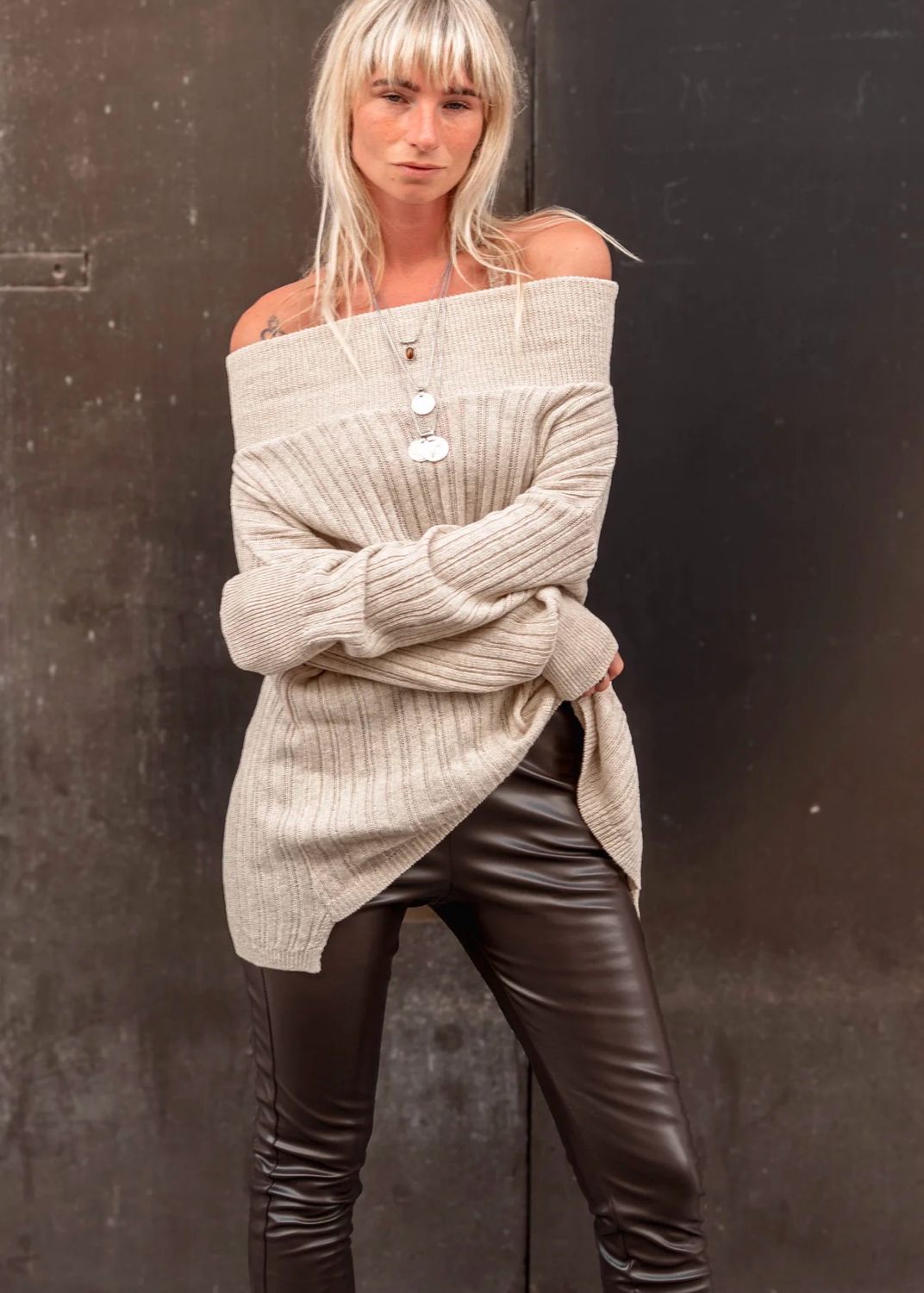 MOOST WANTED -Leila Off Shoulder Sweater - Beige