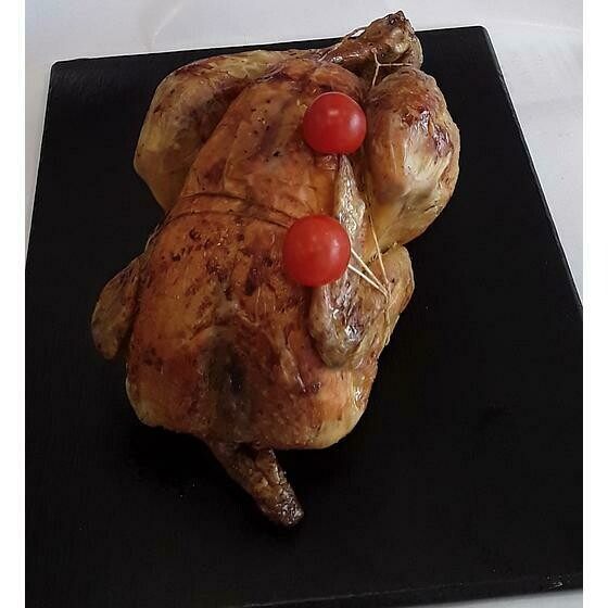 Poulet fermier cuit 11.90€/kg min. 1,3 kg