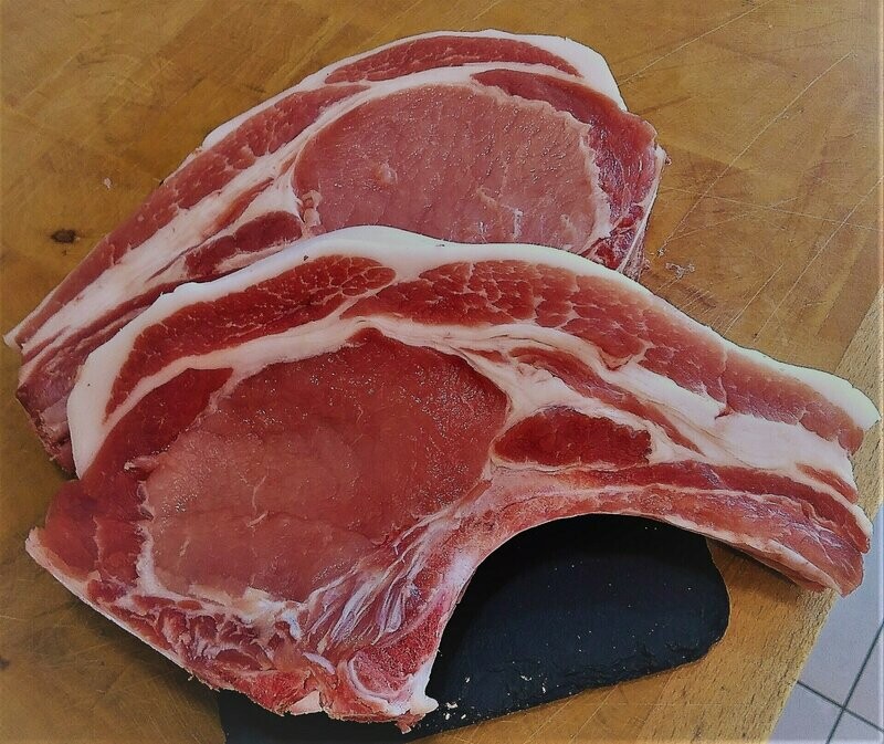 Côte porc échine fermière 21,95 €/kg Prix pour 500g