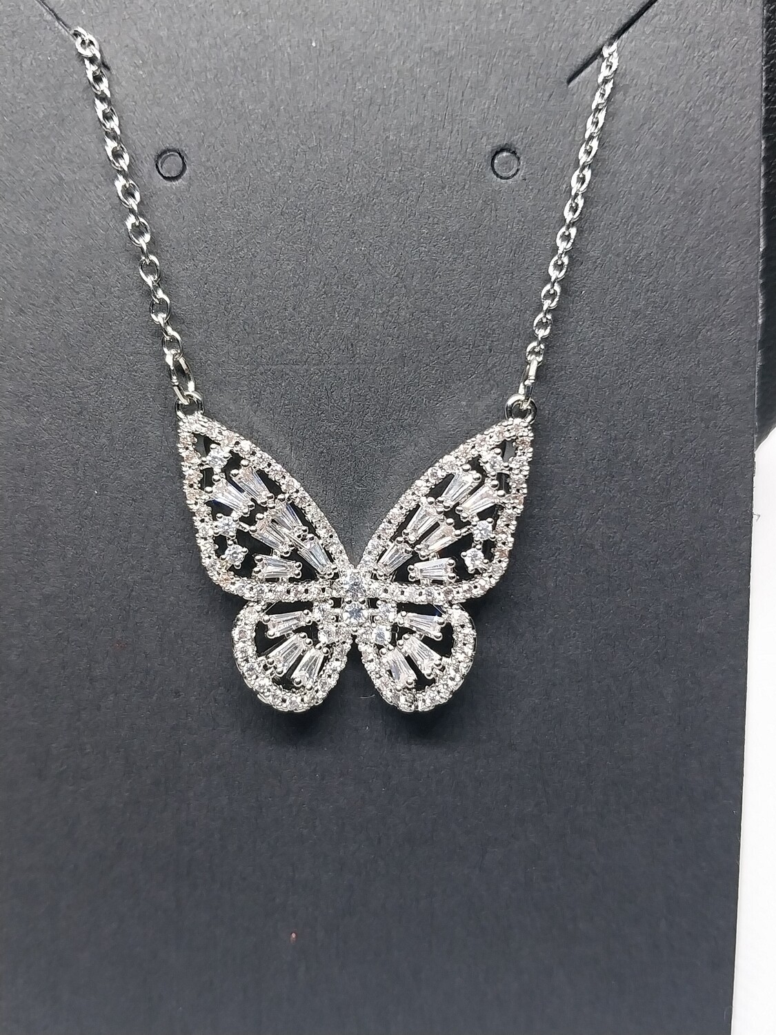 .925 Sterling Silver Zircon Butterfly Charm Necklace