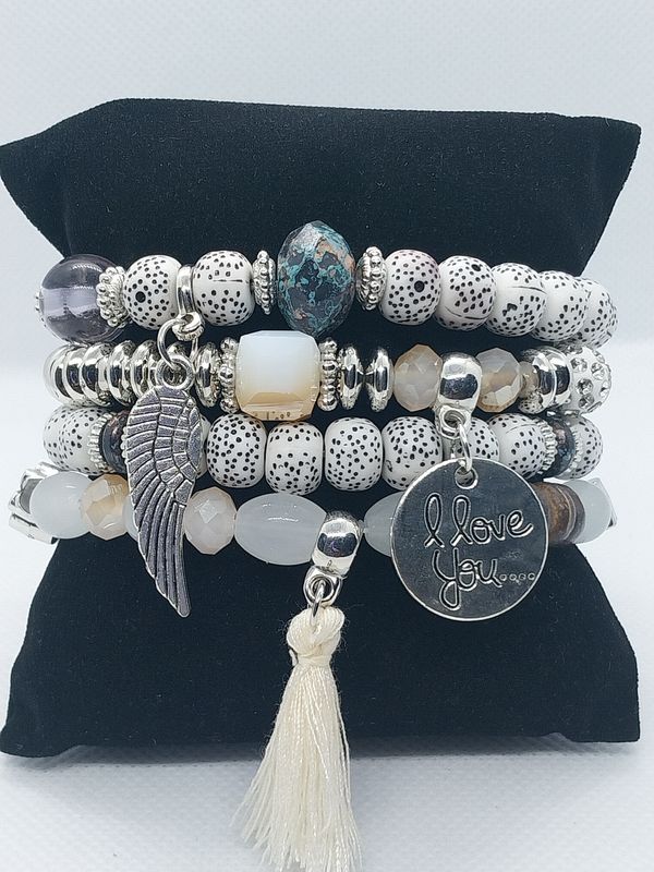 Love Wings Tassel Charm Bracelet Set- White