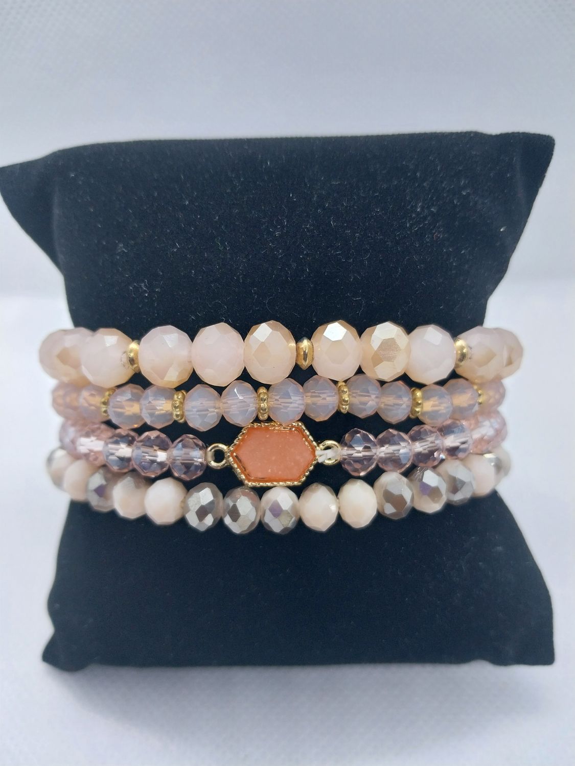 Gold Plated Glass/Crystal Bracelet Set -Pink