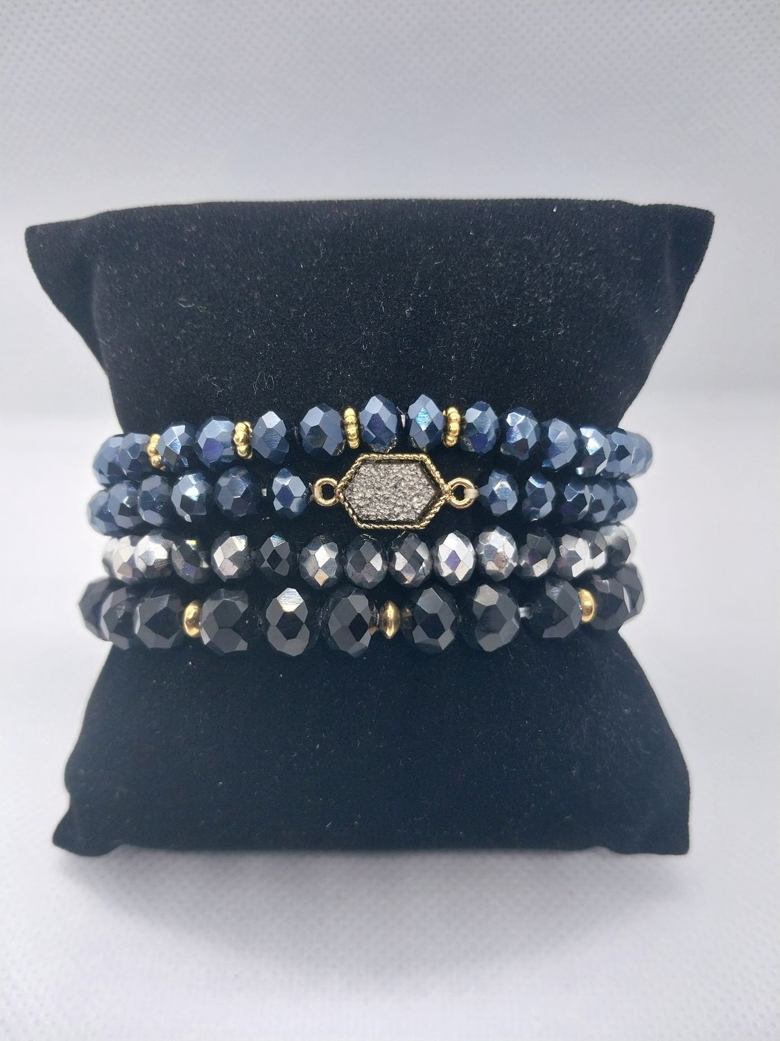 Gold Plated Glass/Crystal Bracelet Set -Black
