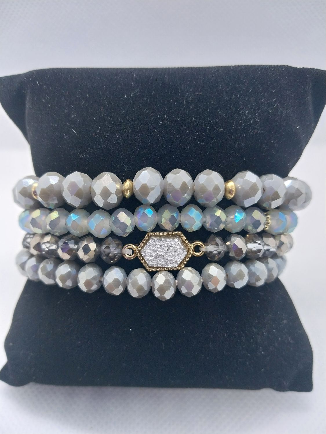 Gold Plated Glass/Crystal Bracelet Set -Silver