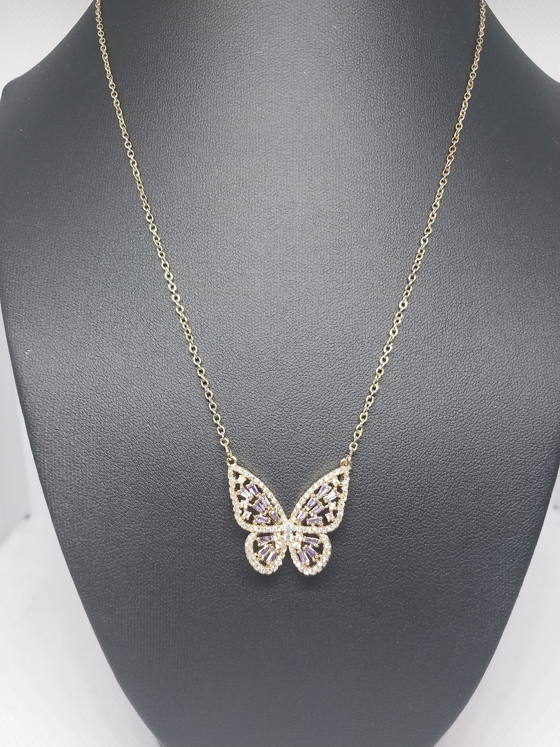 18K Gold Plated Zircon Butterfly Charm Necklace 