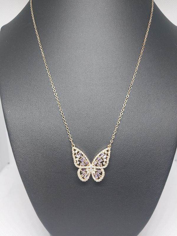 18K Gold Plated Zircon Butterfly Charm Necklace 