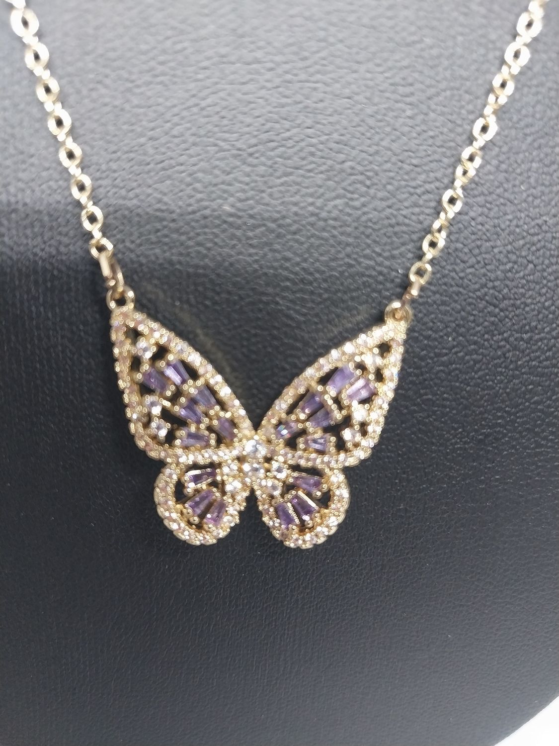 18K Gold Plated Zircon Butterfly Charm Necklace 