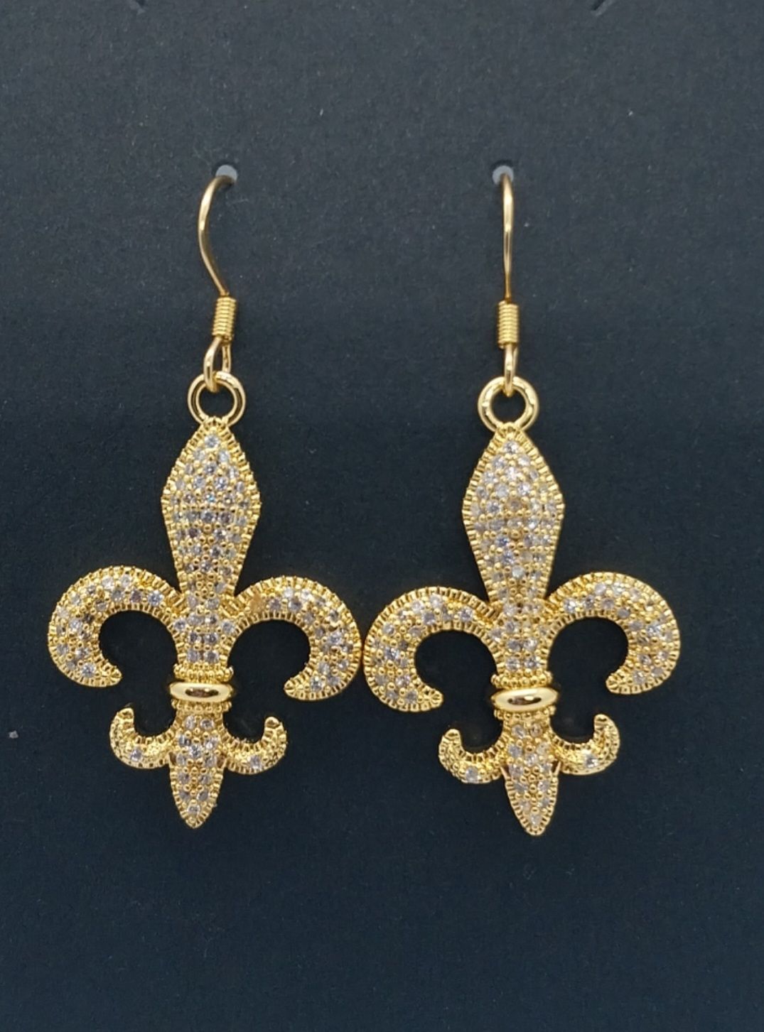 Rhinestone Fleur De Lis  Earrings  - Gold