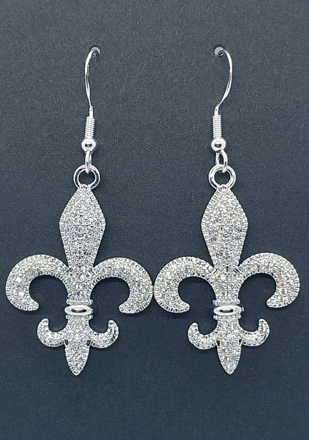 Rhinestone Fleur De Lis  Earrings  - Silver