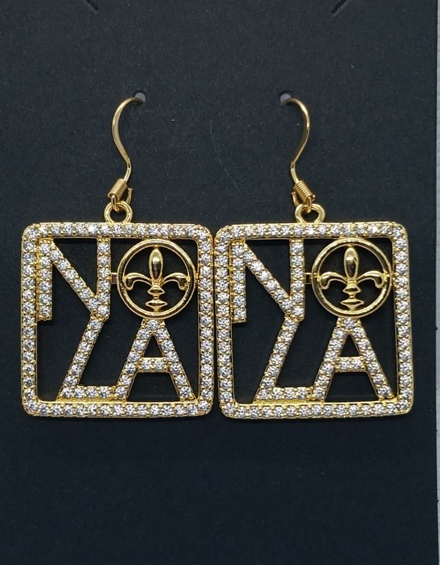 Rhinestone NOLA earrings  - Gold