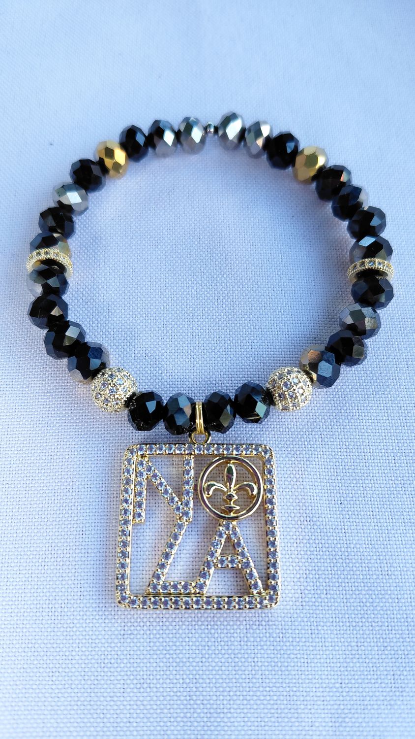 Black and Gold Glass Bead Bracelet - NOLA