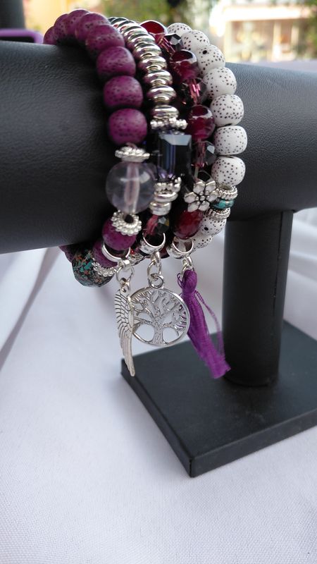 Love Wings Tassel Charm Bracelet Set- Purple
